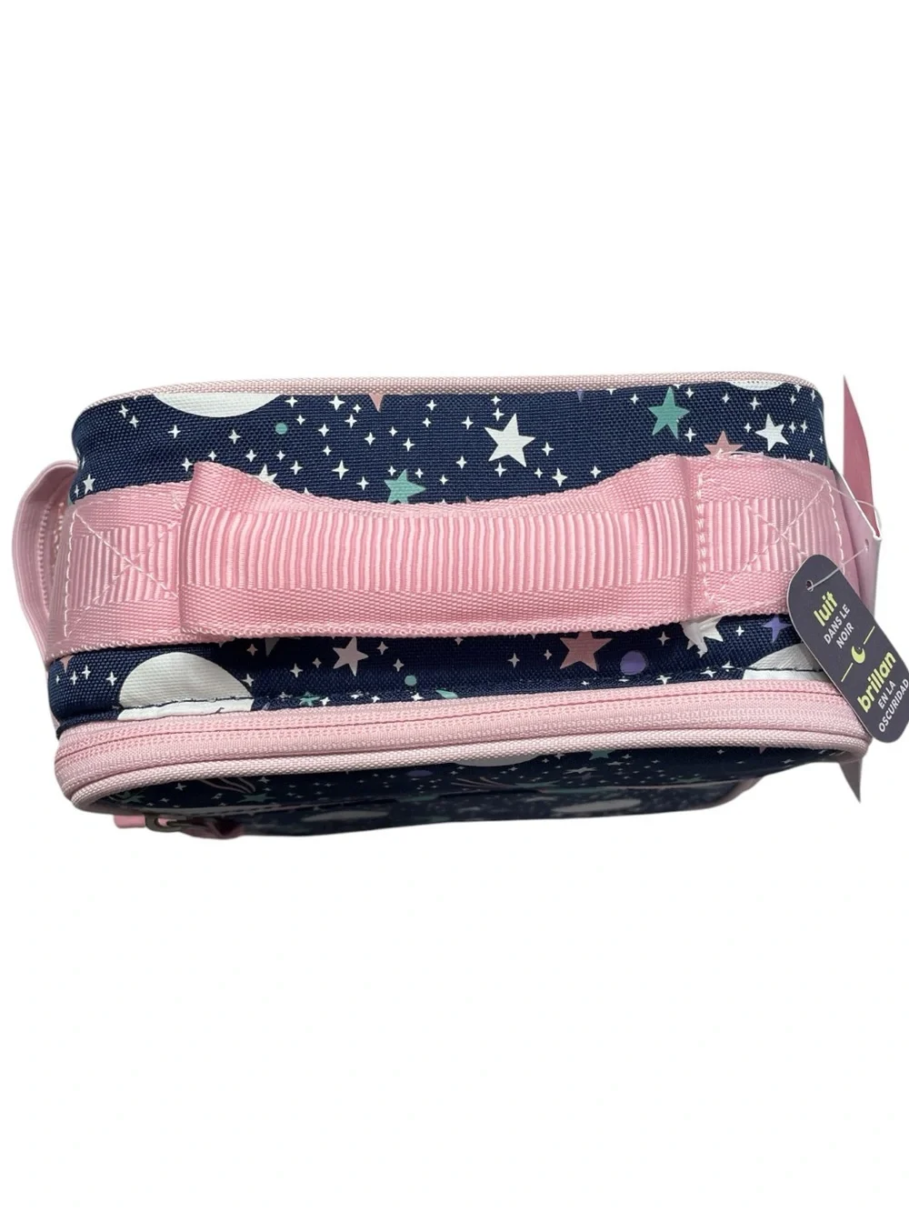 Pottery Barn Kids Mackenzie Pink Navy Glow-in-the-Dark Moons Lunch Box NWT